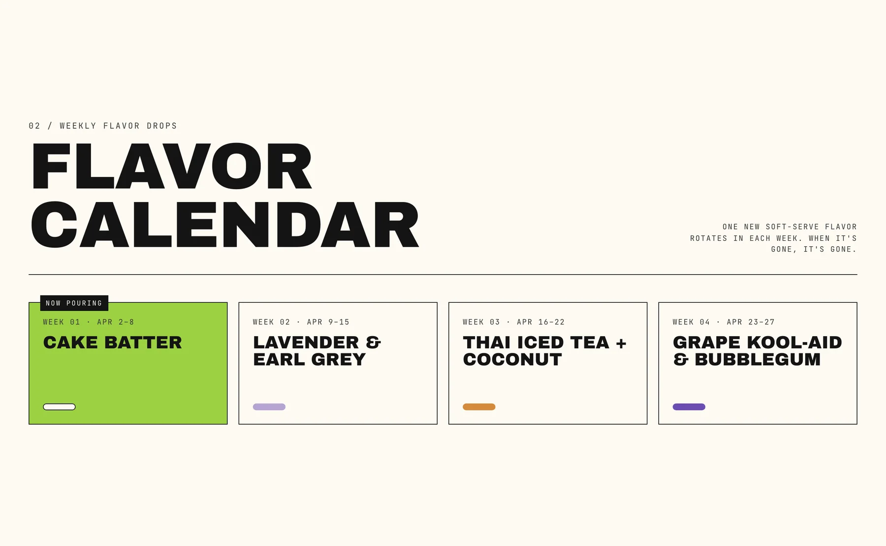 Weekly flavor calendar